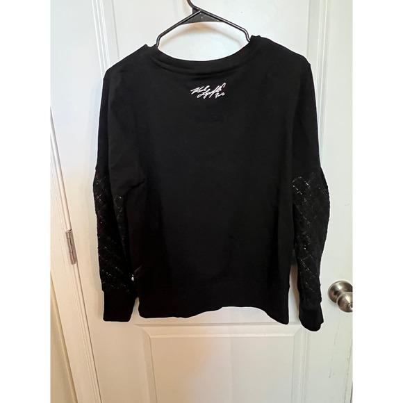 Karl Lagerfeld Paris Tweed Mixed-Media M Sweater Preppy Boho Metallic Academia - Picture 5 of 10